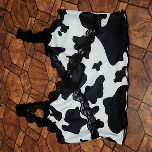 Cow print lace crop top medium